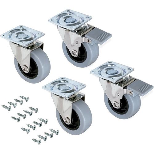 Lot de 4 roulettes pivotantes pour meuble Ø50mm avec plaque de fixation et roulement à billes, roulettes en caoutchouc couleur gris
