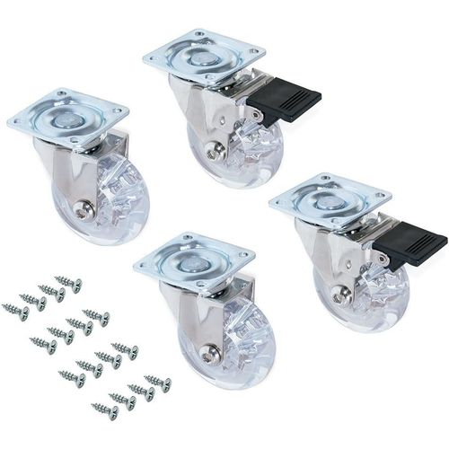Lot de 4 roulettes pivotantes pour Meuble Ø50mm avec Plaque de Fixation et roulement à Billes, roulettes en Caoutchouc Couleur Transparent