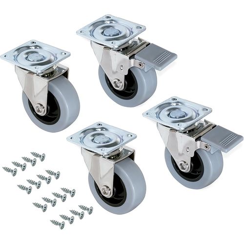 Lot de 4 roulettes pivotantes pour Meuble Ø75mm avec Plaque de Fixation et roulement à Billes, roulettes en Caoutchouc Couleur Gris