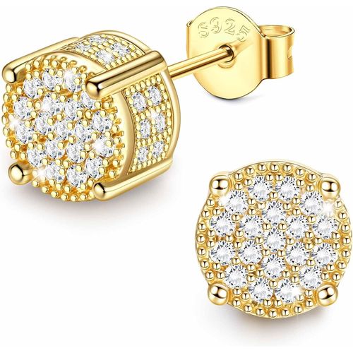 Boucles D'oreilles En Argent Sterling 925 Plaqué Or 14 Carats - Hypoallergéniques - Rondes Et En Forme De C?ur - Avec Micro Pavé De Zircones 5a+ - Bijou Hip Hop Pour Homme Et Femme