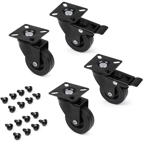Lot de 4 roulettes pivotantes pour meuble Ø50mm avec plaque de fixation et roulement à billes, roulettes en caoutchouc couleur noir.