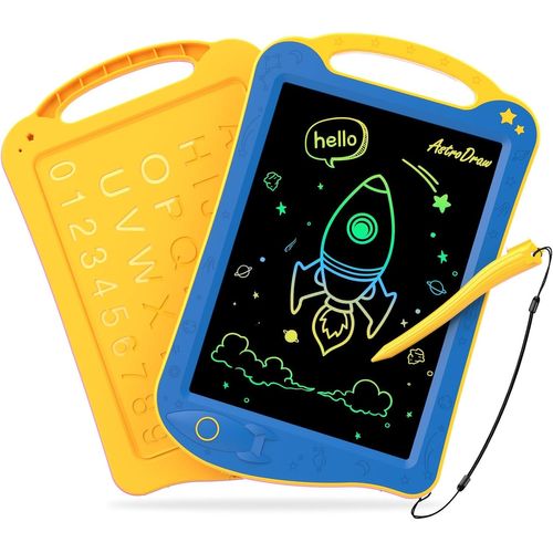 AstroDraw Bebe Jouet Enfants 2 3 4 5 6 Ans, 1ères Dessin et Écriture, Tablette LCD, Non salissant, Cadeau Anniversaire Noël pour Garçon et Fille (Bleu/Jaune)