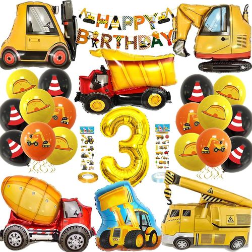 Décoration Anniversaire Excavatrice Ballons,Décoration Anniversaire 3 Ans,3D Autocollants Excavatrice,Bannières Joyeux Anniversaire