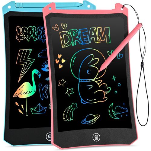Ardoise Magique 8,5 Pouces 2 Pack, Jouet Enfant 3 4 5 6 7 8 9 Ans Fille Garcon Effacable Tablette LCD avec Stylet,Corde Elastique,Jeux Educatif Cadeaux d'anniversaire Noël