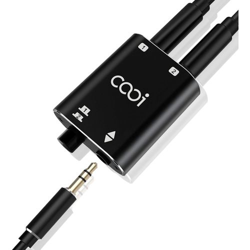 Commutateur Audio Stéréo 3,5mm Jack, 2(1) Entrée sur 1(2) Sorties avec Un Câble Audio 3,5mm, Sélecteur Audio Stéréo 2 Ports Convient Haut Parleurs Amplificateurs HiFi Casques PC- Taille Mini