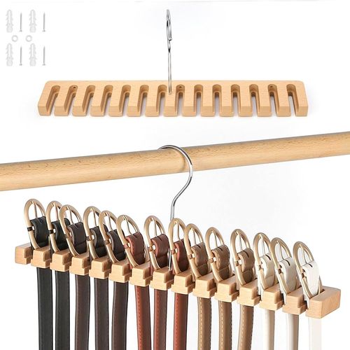 Porte-Ceinture, En Bois, Avec 14 Fentes, Convient Pour Ceintures Et Cravates, Économise De L'espace Dans La Garde-Robe (38 X 6 X 1,8 Cm)