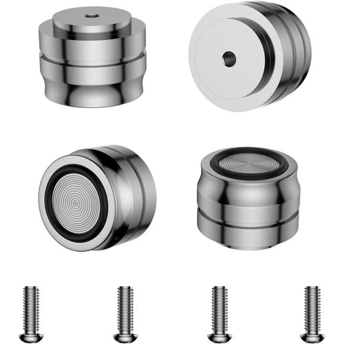 Lot de 4 pieds de haut-parleur HiFi - 33 x 22 mm - Argenté - Pieds en aluminium massif - Pour platine disque, caisson de basses, amplificateur, lecteur CD, etc