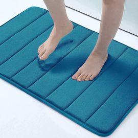 Tapis De Bain En Mousse À Mémoire De Forme - Absorbant - Antidérapant - Lavable - 41 X 61 Cm - Bleu