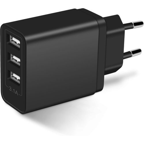 Embout Chargeur USB Multiple (Noir), Prise USB 15,5W à 3 Ports, Adaptateur Secteur 5V3,1A, Compatible avec Téléphones Portables (ex. Samsung/iPhon/Xiaomi), Tablettes, Écouteurs, Haut-Parleurs