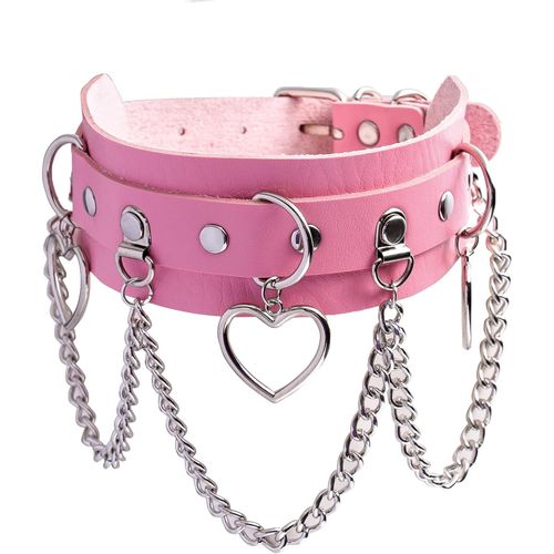 Punk Choker Collier Gothique En Cuir Pu Pour Femme Avec Pendentif En Forme De C?ur Punk Rock Double Chain Choker Pour Femme