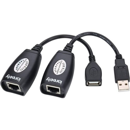 USB2.0 over RJ45 Extension Adaptateur, Sur câble RJ45 Cat5/Cat5e/Cat6 pour étendre le port USB2.0 signal amplification connecteur.Distance maximale d'extension 50 m (164 ft), 1 paire