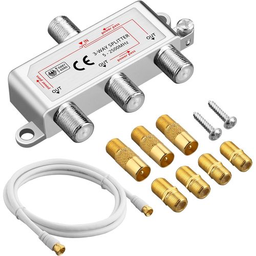 3-Voies Répartiteur Satellite MoCA 5-2500MHz TV CATV Large Bande Séparateur avec 1,5m F Bouchon Câble Coaxial pour Sky Box Telewest Eurovox Starview Dreambox