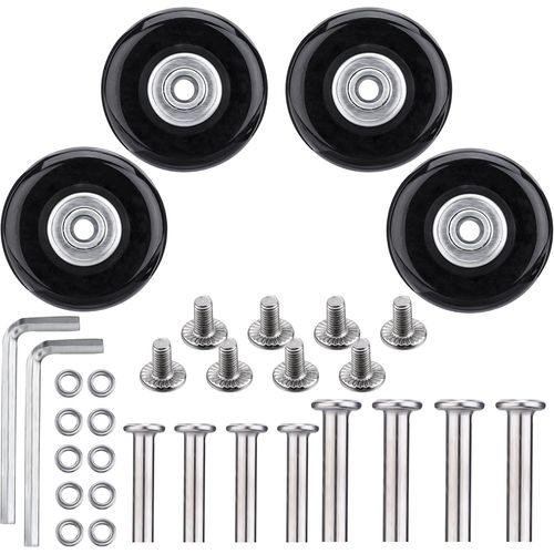 4 Pièces Bagages Roues de Rechange pour Valise Trolley Chariot 45x18 mm, Roulette de Remplacement Caoutchouc Métal Luggage Kit Roulements Pivotants Réparation Roues Noir