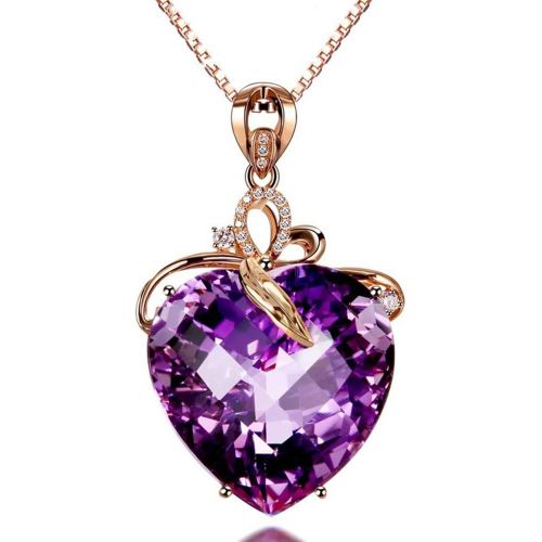 Élégant En Forme De Coeur Collier Pendentif À Améthyste, De Luxe Fashion18k Or Rose Coeur D'amour Naturel Pre Bijoux En Cristal