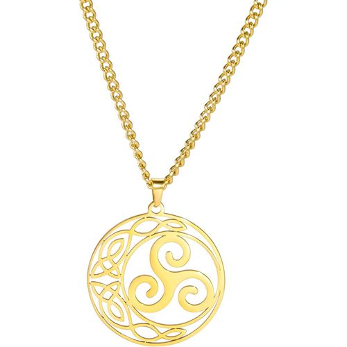 Collier Avec Pendentif Rond En Forme De N?ud Celtique - Triple Spirale - Collier Viking Celtique Triskel Trinité - Bijou Irlandais Porte-Bonheur Pour Homme Et Femme