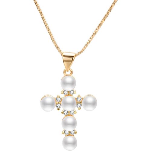 Kreuz Perlenkette Croix De La Collier De Perles Pendentif Collier Or Chaîne Femmes Blanc Perle Collier Bijoux De Noël