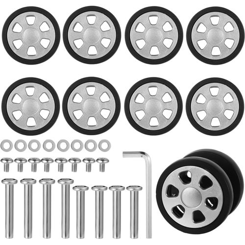 Roues de Valise Remplacement Kit, Roues de Bagages à 360° Caoutchouc Luggage Wheels Replacement et Enjoliveurs d'Essieux Vis Rondelles Clé pour Sac de Chariot Boîte de Voyage (Style C)