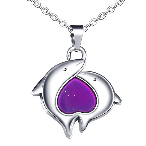 Collier Pour Femme En Acier Inoxydable Avec Pendentif Dauphin À Changement De Couleur Et De Température