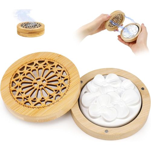 Diffuseur D'huiles Essentielles Pierre Diffuseur Pierre à Parfum en Plâtre dans Une boîte avec Boîte à Parfum en Bois pour Bureau Salon Salle de Bains