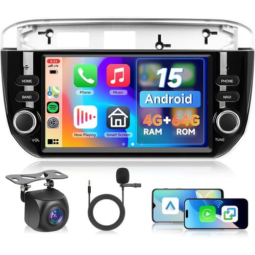 4GB+64GB Android Autoradio pour Fiat Grande Punto 2012-2016/Fiat Linea 2012-2016,7 Pouces cran Tactile avec CarPlay Android Auto Navigateur GPS WiFi Bluetooth FM/RDS Radio DSP Canbus Camra