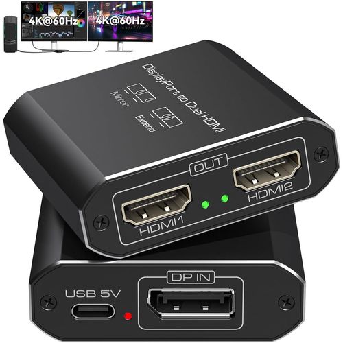 4K@60Hz Displayport  Double Hdmi Adaptateur Display Port  2 Hdmi Splitter tendu Pour 2 Moniteurs Pour Ordinateur Cartes Graphiques Support Mst Et Sst Mode[PCOM4286461]