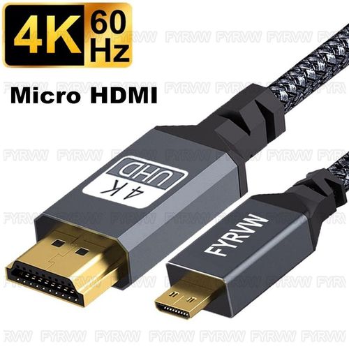 4K Braided 3m Cble Micro HDMI vers HDTV 4K pour Appareil Photo, Compatible avec GoPro, Raspberry Pi 4, Sony A6000, Nikon, Yoga 3 