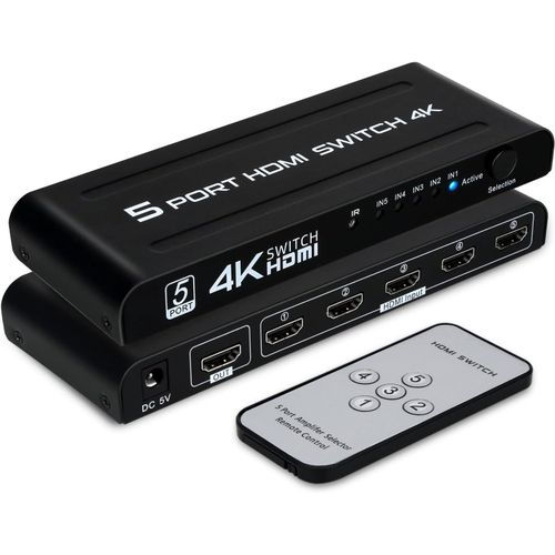4K Switch Hdmi 5 Entres 1 Sortie, 5X1 Commutateur 5 Ports Avec Tlcommande Pr En Charge 4K Uhd 3D, Multipr Pour Tv Dvd Ps4 Xbox Lecteur Blu-Ray[NOU631672]