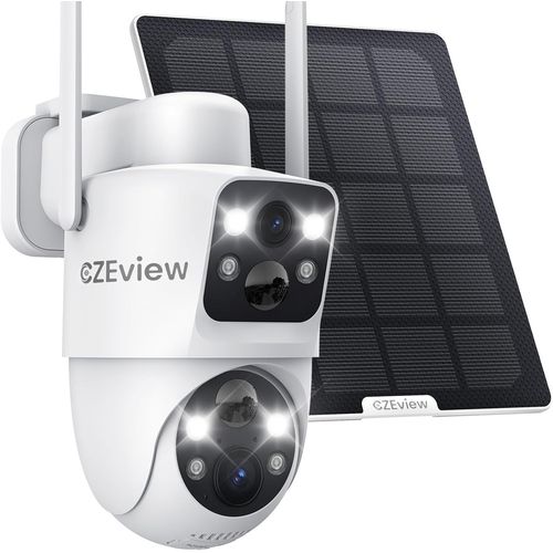 4mp Camra De Surveillance Extrieure Batterie, 360 Camera Solaire Exterieur Double Objectif, 2.4ghz Wlan Camra Sans Fil Avec Dtecteur De Mouvement Pir, La Vision De Nuit En Cou[Cam6260726]
