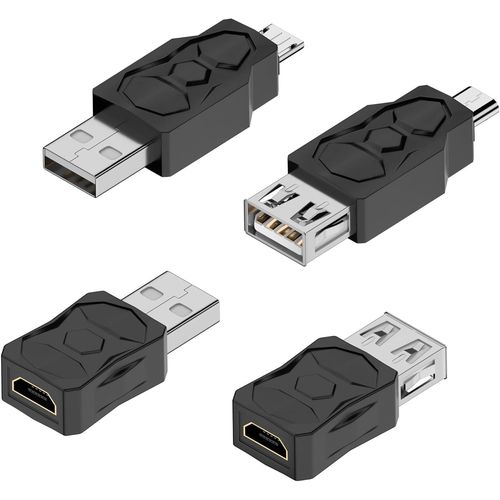 4PCS Adaptateur USB vers Micro USB, convertisseur USB 2.0 mle vers Micro USB Femelle supportant Une Charge de 5V/2A et Un Transfert de donnes de 480Mbps(USB to Micro USB)