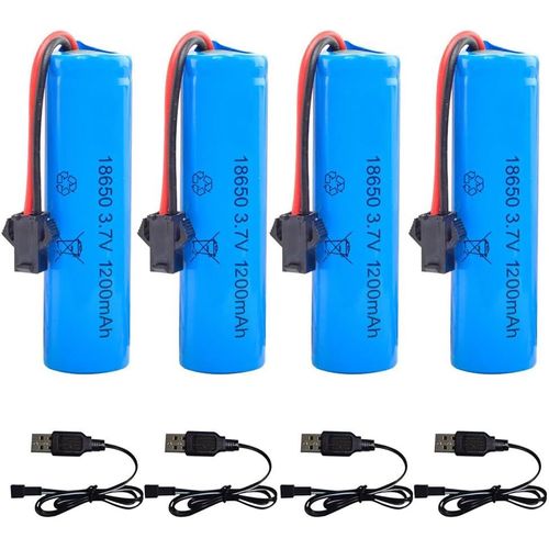 4PCS Batterie 18650 Rechargeables,Batterie Lithium 3.7V,avec 4 Connecteurs SM-2P et Chargeur USB,1200mah Pile 3.7v Rechargeable pour Les Bateaux,Les Chars,Les Voitures,Les Voitures RC