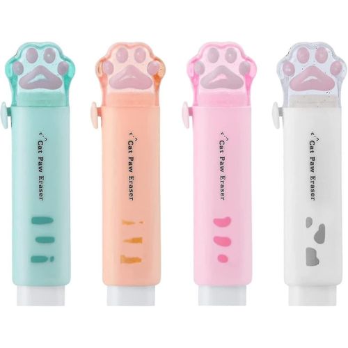 4pcs Gomme Colore, Gommes Rtractables Mignon Chat Patte Gomme Kawaii Chat Gomme Mignon Chat Patte En Forme De Gommes Rtractables-Zzy
