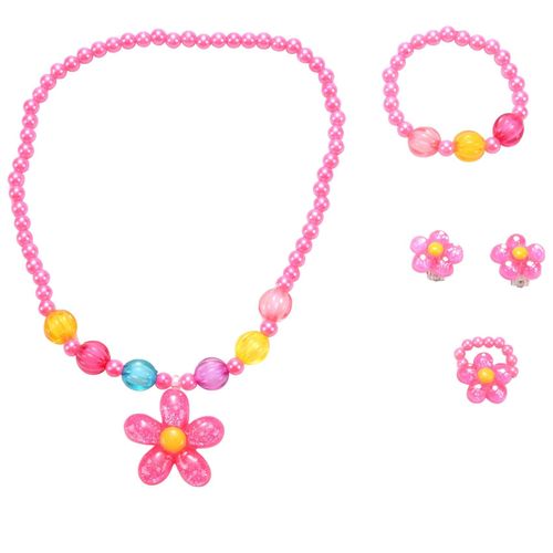 4pcs Lovelygirls Enfants Perles Collier De Fleurs Bracelet Anneaux Boucles DOreilles Ensemble De Bijoux Enfants Partie Gif