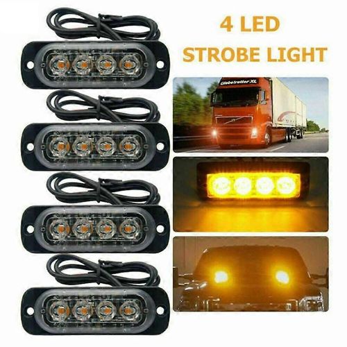 4x 12 Led Lumires De Pntration 12v / 24v tanche Orange Led Gyrophare Feux Clignotants Lumire DAlarme DUrgence Clignotants Stroboscopique Auto Clignotants Pour Van Truck Ba