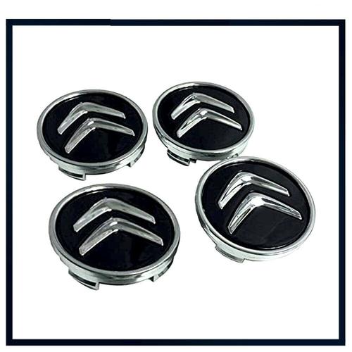 4x Cache Moyeux Centre Roue Dia 60mm Citron Logo Badge Emblme Noir Silver