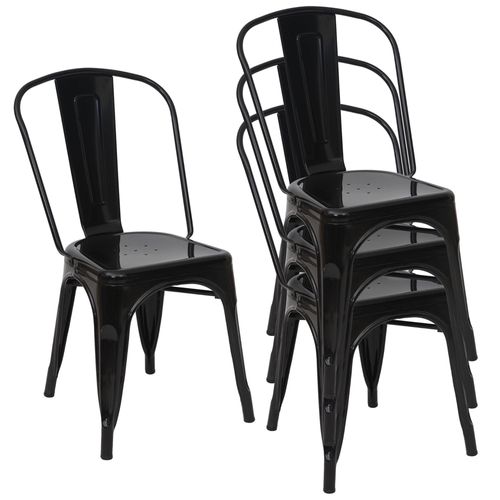 4x Chaise De Bistro Hwc-A73, Chaise Empilable, Mtal, Design Industriel   Noir