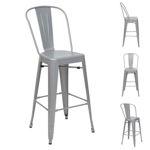 4x Tabouret De Bar Hwc-A73, Chaise De Comptoir Avec Dossier, Mtal, Design Industriel   Gris