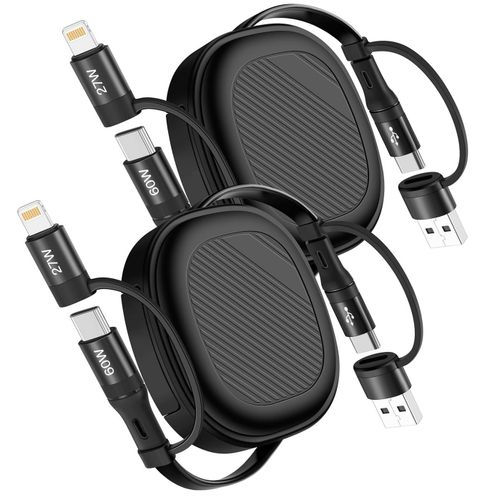 5 En 1 Cable Multi Chargeur[2pack,1.2m],Pd 60w Cbles Universel Usb A/C Vers Usb C/Lightning Charge Rapide Cble Rtractable Multi Embout Pour Iphone 16/15/14/13 Pro Max/Se/Ipad/Carplay