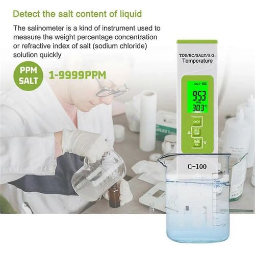 5-En-1 Tds / Ec / Salinit / S.G. / Temprature Compteur De Sel Testeur Numrique De Qualit De L'eau De Mer Pour Piscines