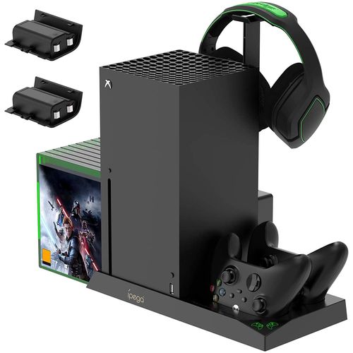 5 En1 Support Pour Console Xbox Sries X, Ventilateur De Refroidissement Pour Xbox Sries X Avec Batteries Rechargeables 2x1400mah Et Station De Charge Pour Manette, Stockage De Jeu