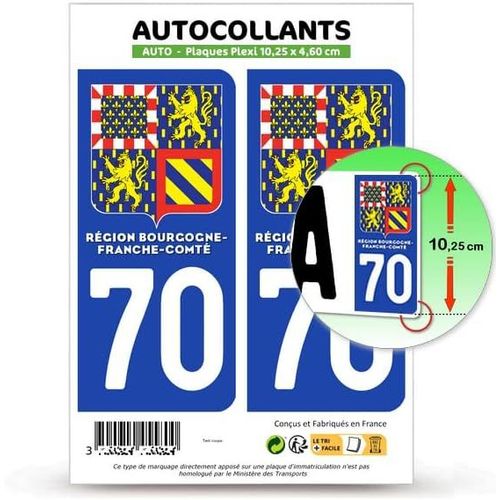 5. Fond Bleu : 10,25 X 4,6 Cm (Plaque Plexi) - 2 Stickers Dpartement 70 Haute-Sane - Bourgogne-Franche-Comt Ii En Version : Fond Bleu - 10,25 X 4,6 Cm Plaque Plexi