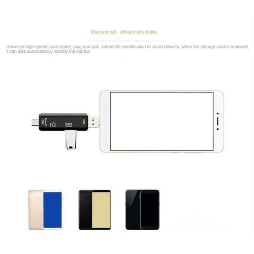 5 in 1 USB 2.0 Type C/USB /Micro-USB/TF/SD Memory Card Reader OTG Card Reader Adapter Mobile ,Black