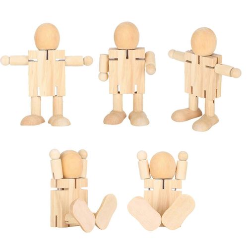 5 Pcs Poupe En Bois Dcoration De Nol DIY Graffiti Dformable Mobile Joint Robot Jouet