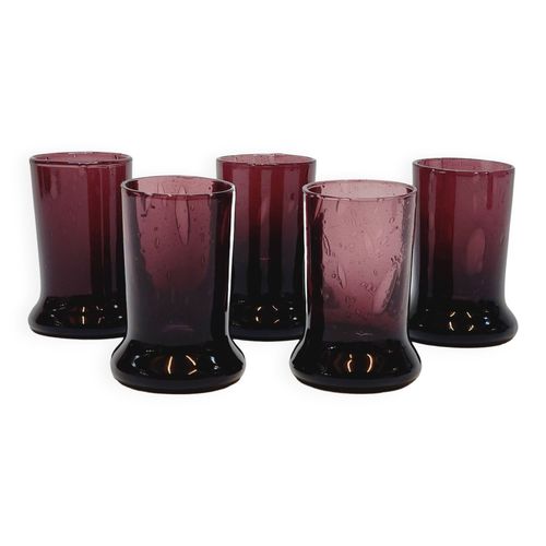 5 Petits Verres A Liqueur Gobelets A Vodka En Verre Souffl Bull Prune Biot Violet