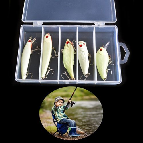 5 Pices/Ensemble Lueur Dans La Nuit Sombre Pche Leurre Appt Kit Vib Popper Manivelle Minnow Crayon Lumineux Artificiel Appt Avec Bote  Leurre