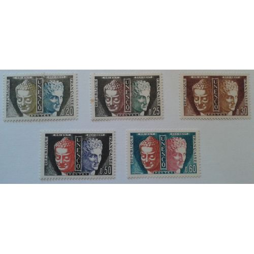 5 Timbres De Service Unesco Yvert Et Tellier N S22, 23, 24, 25 Et 26 Boudha Herms 1961  65 Neufs** Gomme Intacte
