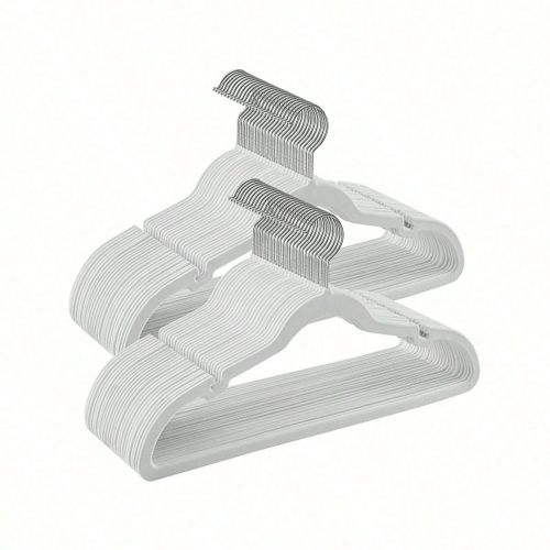 Cintres En Velours, Lot De 50, Antiglisse, Avec Encoches, Barre Pour Pantalons, Crochet Pivotant  360, Blanc Classique