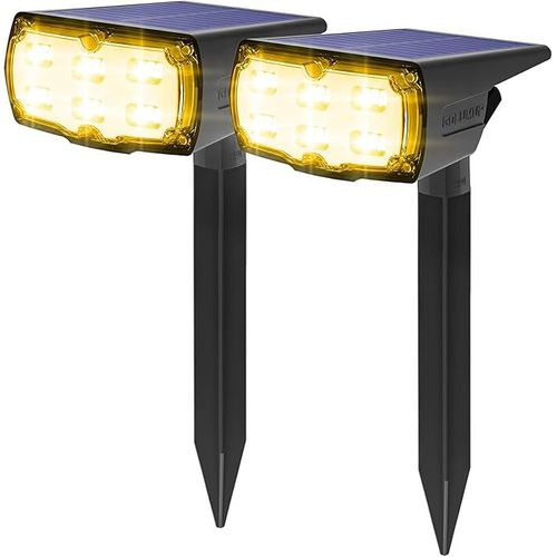 50 Led - 2pcs Spot Solaire ExtRieur, Lampe Solaire Etanche Ip67, Projecteur Solaire Exterieur 860lm Avec 2 Modes D'Clairage Pour Jardin, Cour, AllE, Chemin, Trottoir, Terrasse, Blanc Chaud