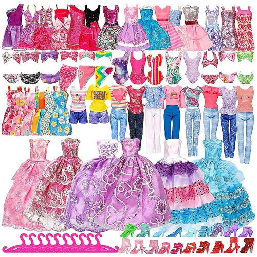 50 Pcs/Set Vtements Et Accessoires De Poupe, Accessoires De Poupe Mini Robes De Mode Robe De Soire Chaussures Style Alatoire Cadeau Pour Kit De Poupe De Fille