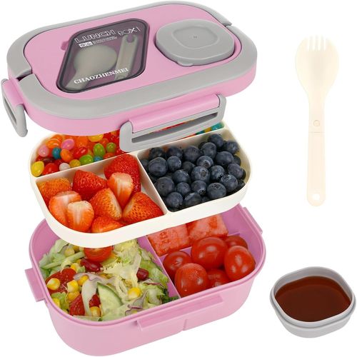 Bento Lunch Box, Lunch Box Enfant Adulte Boîte 1200ml Avec 3 Compartiments, Anti-Fuite Lunchbox, Sans Bpa, Pour Lave-Vaisselle, École Pique-Nique Travail (Vert) (Rose)