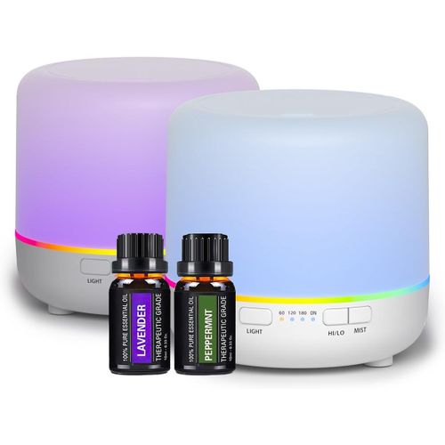 Diffuseur d'arômes 200 ml Diffuseur d'huiles essentielles colorées avec mode de brume réglable, Auto Off Diffuseur d'arômes pour chambre à coucher, bureau, voyage (Blanc-2Z-JY03)